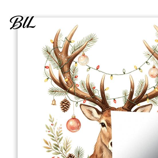 Festive Window Clings Christmas Watercolor Reindeer Cling, Removable Reusable Elk Head Static Sticker Decal, Animal Decorative Glass for Holiday Party