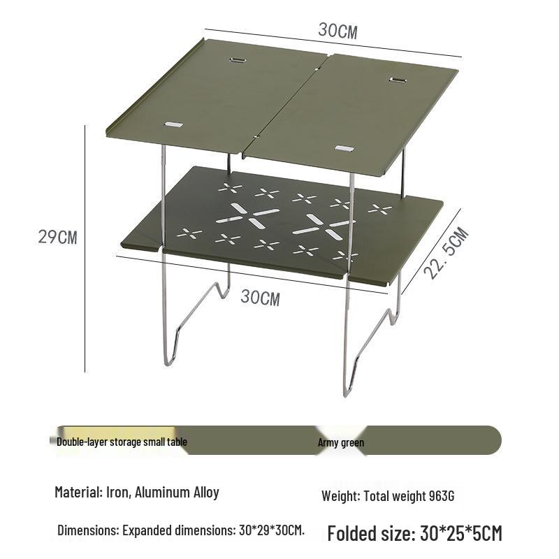 

Portable Double-Layer Aluminum Camping Table for Outdoor, Picnic, and Hiking. армия зеленый