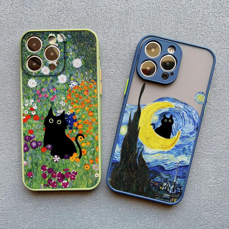Retro Oil Painting Van-Gogh Cat Phone Case For iPhone 17 16 15 14 Pro Max Plus 13 12 11 Pro Max Mini 16 Plus X XS XR back Shell