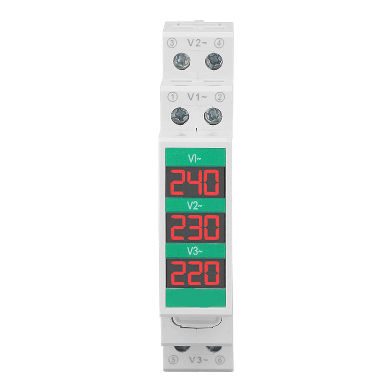 

3 Phase AC Voltmeter Din Rail Mount LCD Digital Display Voltage Meter Electric Power Meter 60450V