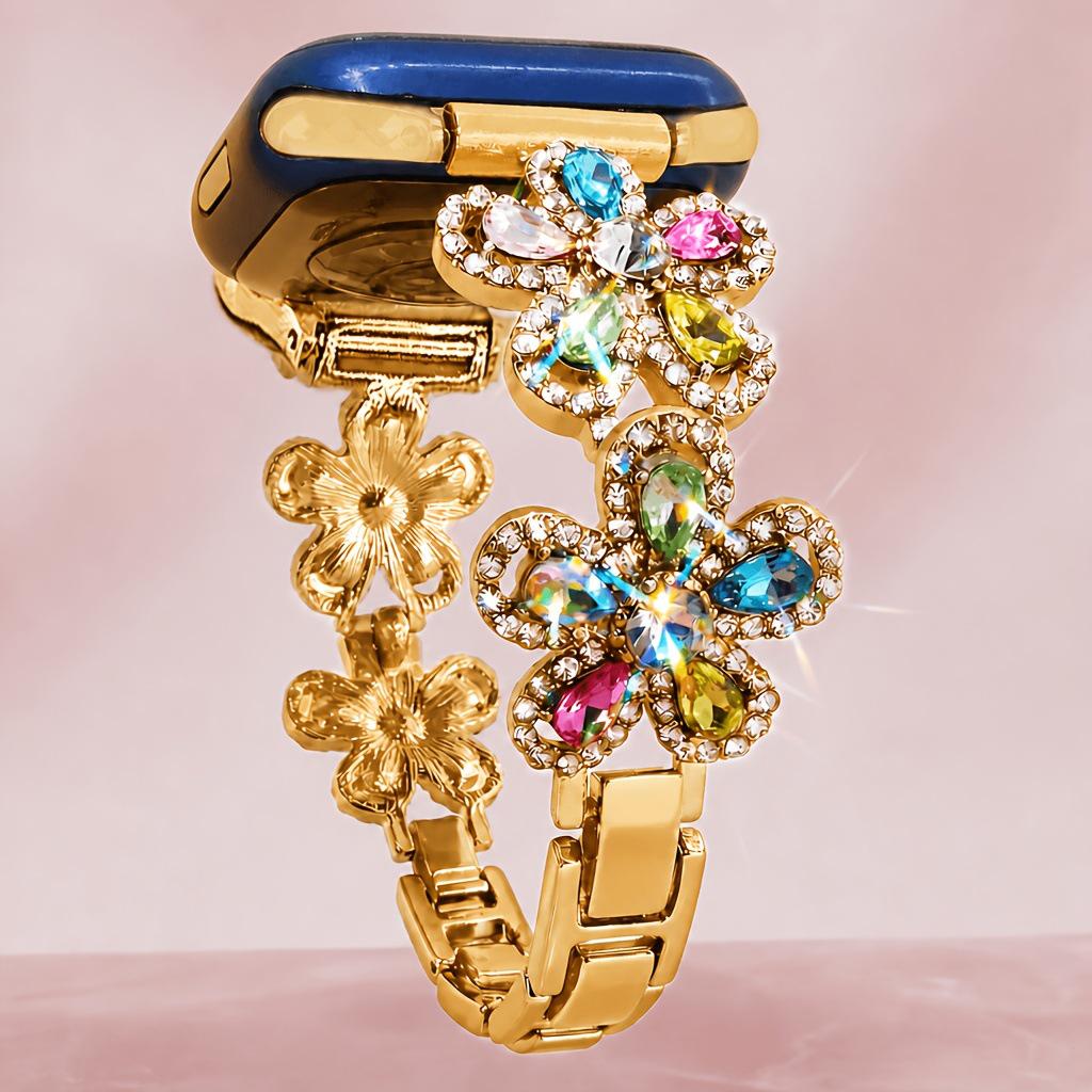Flower Rhinestone Watch Strap for Apple Watch S1-11, Ultra 3-1, Samsung, Huawei 20/22mm