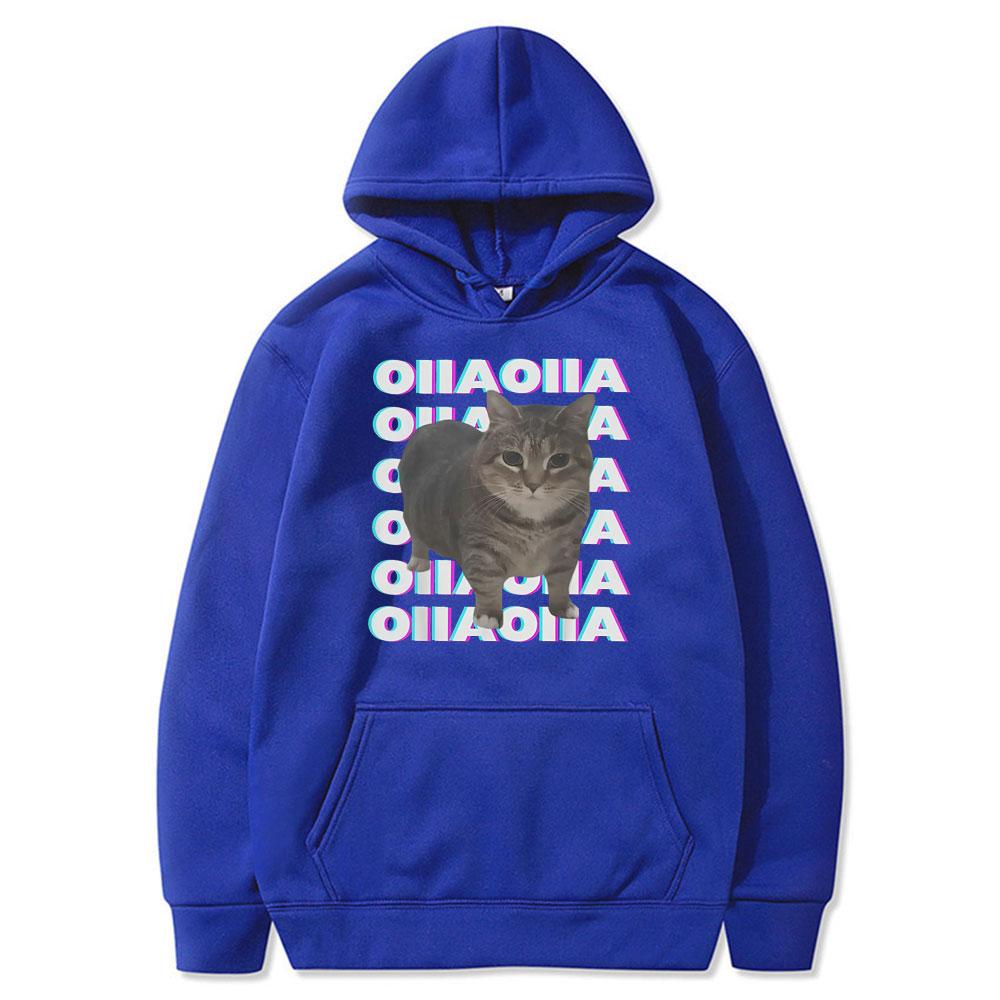 OIIA OIIA Spinning Cat Meme Glitch Disco Funny Tops Men Women Clothing Cotton Short Sleeve Streetwears Fashion Vintage Hoodies
