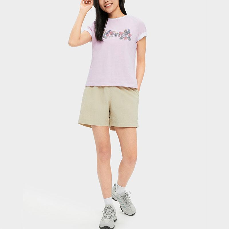 Columbia Printed Logo Round Neck Short Sleeve T-Shirt Women Tops Pink AR5795-686