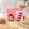 Small Animal Habitat Wooden Castle Style Pet House with Ladder and Fence for Hamsters Gerbils and Small Rodents Indoor Use