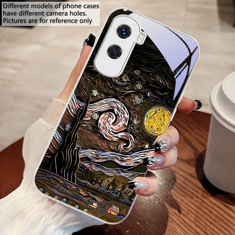 Oil Painting Starry Sky For Honor 30 50 50SE 70 Pro 90 200 200Pro Magic 4 5 7 Lite X9c Smart X50i Plus X9 X30 Glass Phone Case