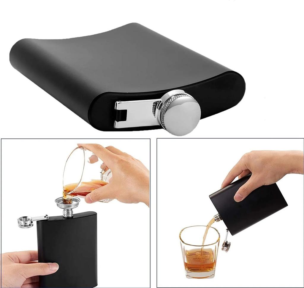 6OZ Stainless Steel Black Mini Hip Flask Alcohol Bottle Drinking Gift For Man Personalized LOGO Custom Made Laser Engraving