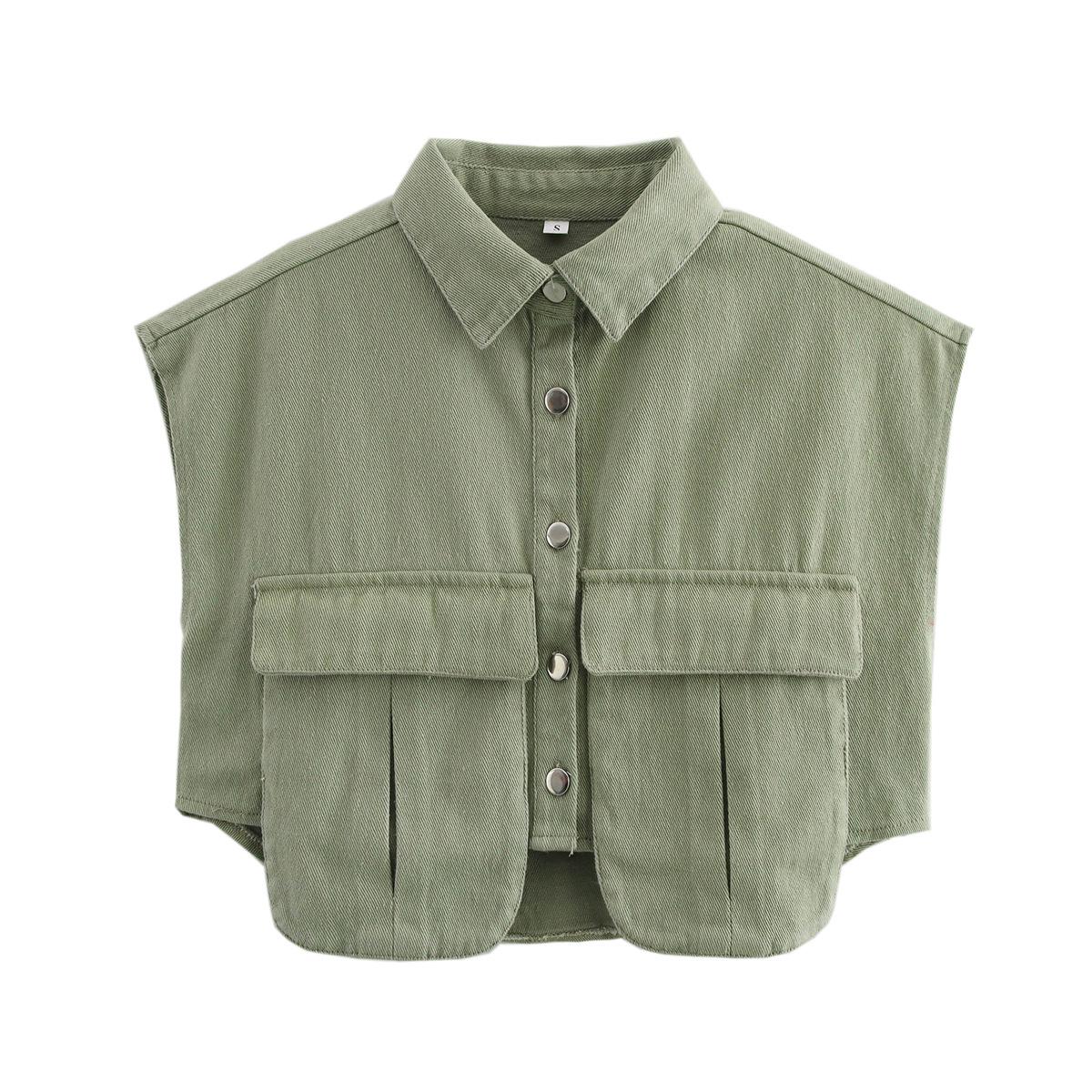 Женский джинсовый кардиган-топ с пэчворком и неровным воротником-поло Medium армия зеленый