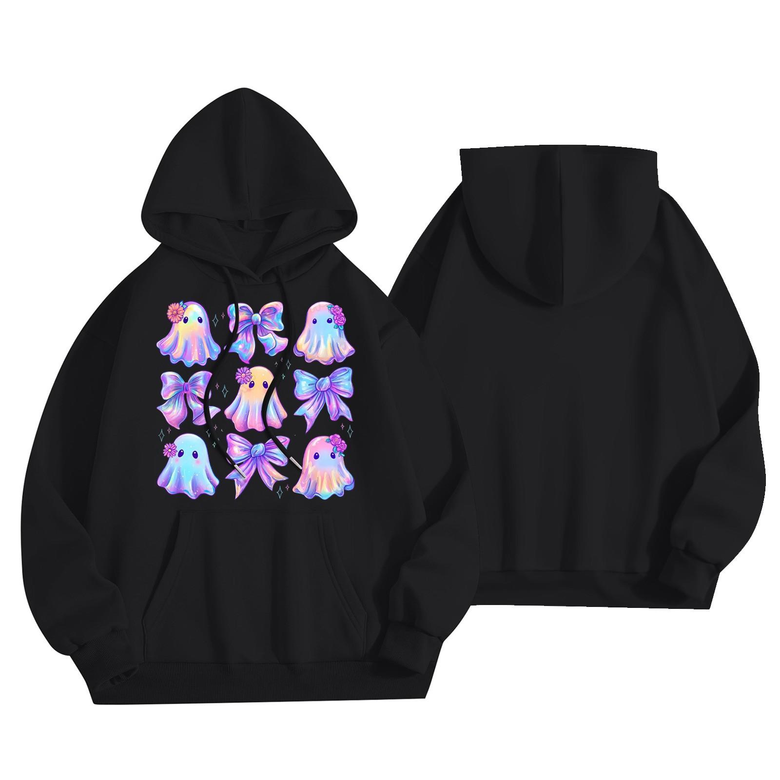 

Женский модный легкий пуловер с длинным рукавом и карманами, худи с принтом M чёрный