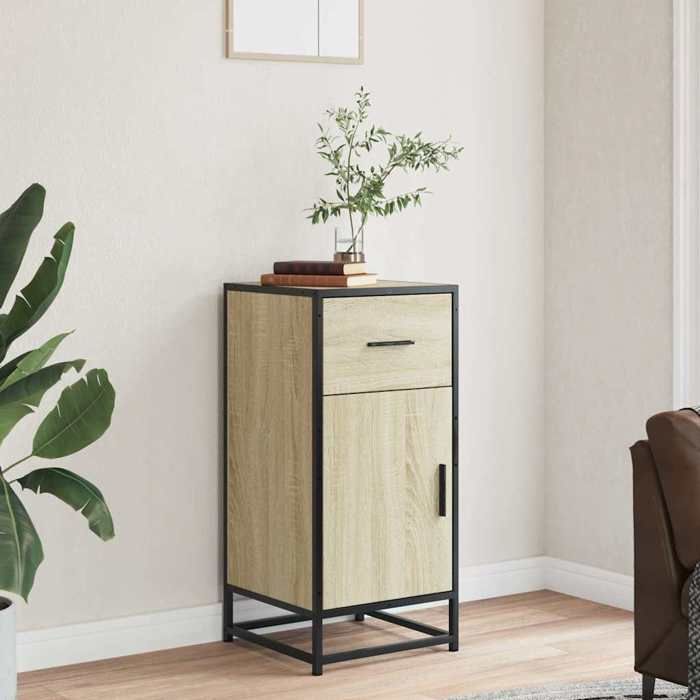 VidaXL Buffet chêne sonoma 35,5x35x76 cm bois d'ingénierie et métal, armoire de rangement, meuble d'entrée, meuble d'appoint 848960