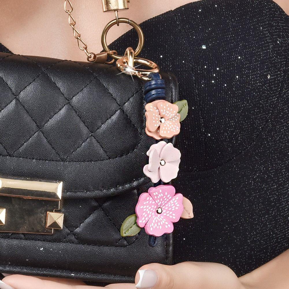 Lotus Leather Keychain Handmade Bag Pendant Lovely Flower Pu Leather Pendant Men