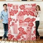 Red Hawaiian Flower Flannel Blanket Soft Cozy Throws Napping Travel Use