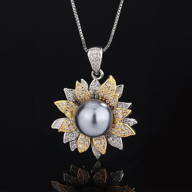 Pearl Set Jewelry Imitation Natural Pendant Ring S925 Silver Needle Grey Earrings Double Color Electroplating