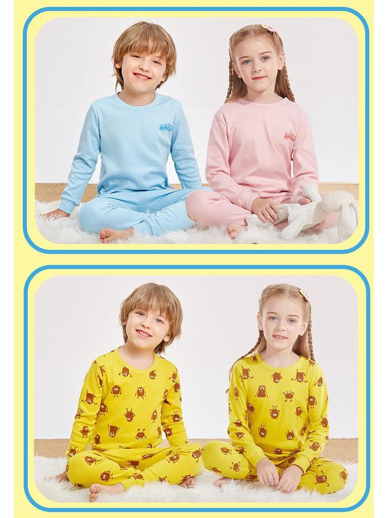 Kids' Pure Cotton Autumn Clothing Set: Warm Underwear, Base Layer Pajamas, and Knitwear for Boys and Girls