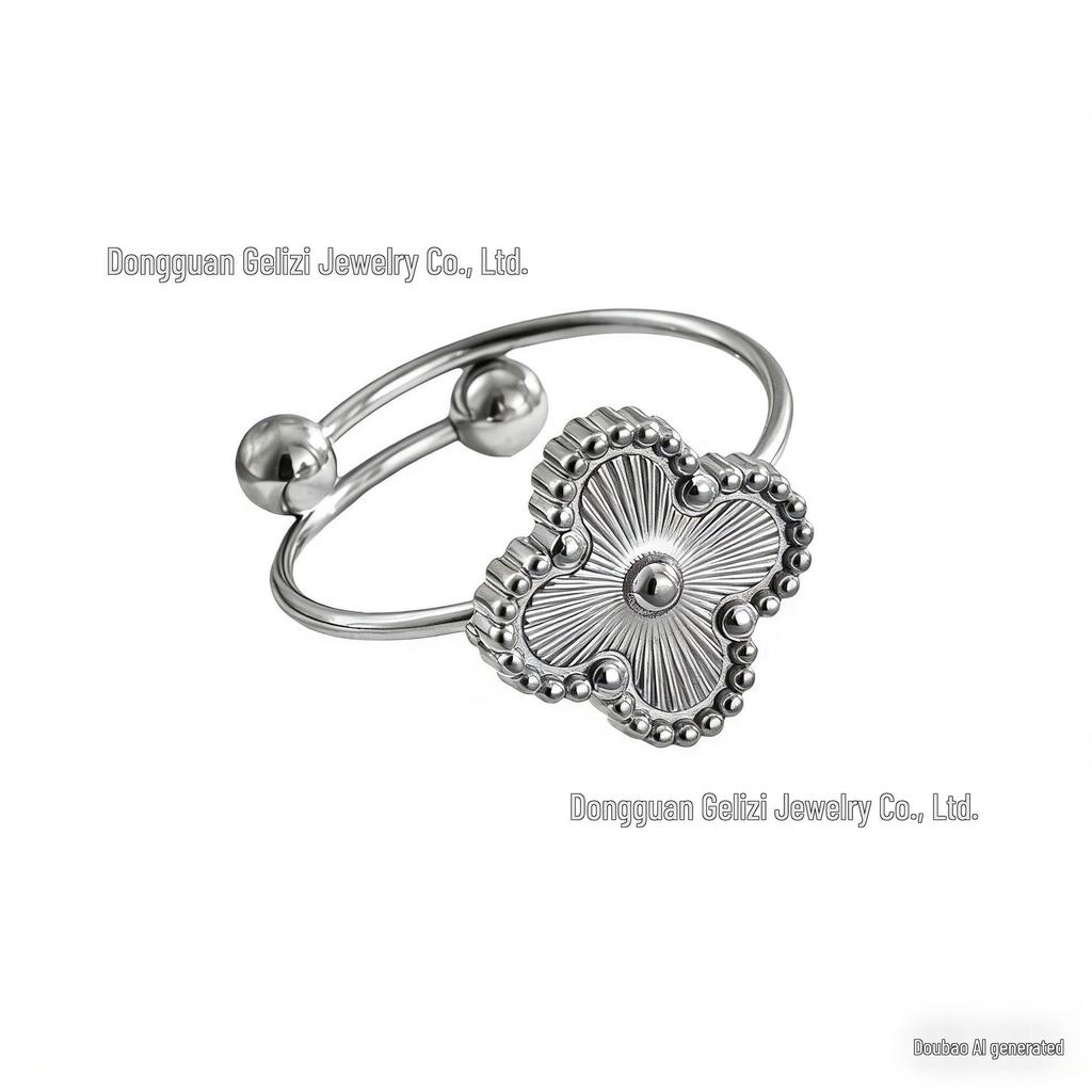 18K Engraved Stainless Steel Four-Leaf Clover Jewelry Set: Necklace, Bracelet, and Earrings
