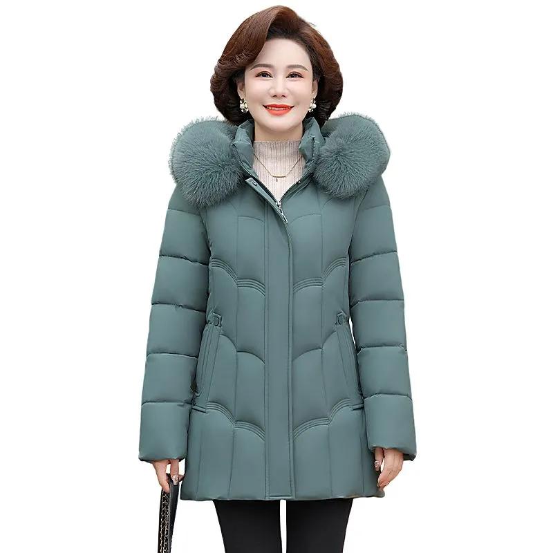 Dámská zimní silná vatovaná bunda, Módní vatovaná bunda pro ženy středního a staršího věku, Vatovaná bunda v západním stylu