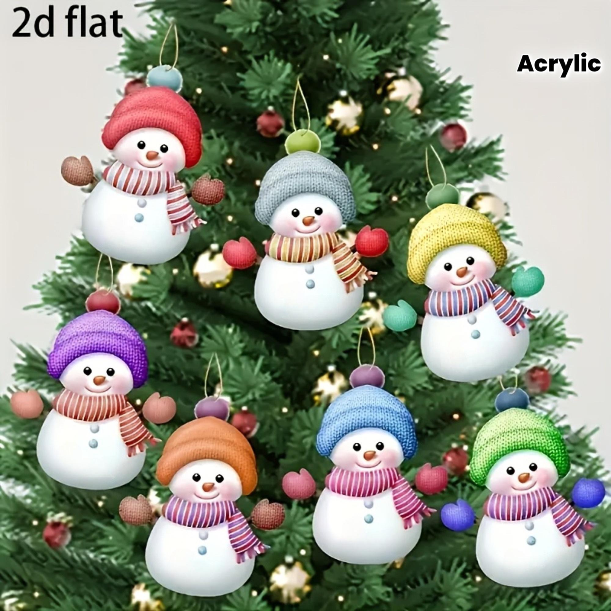 

7PCS 2D Flat, Acrylic Snowman Christmas Tree Hanging Ornaments, Family DIY Decorations with Names, Car And Backpack Pendant