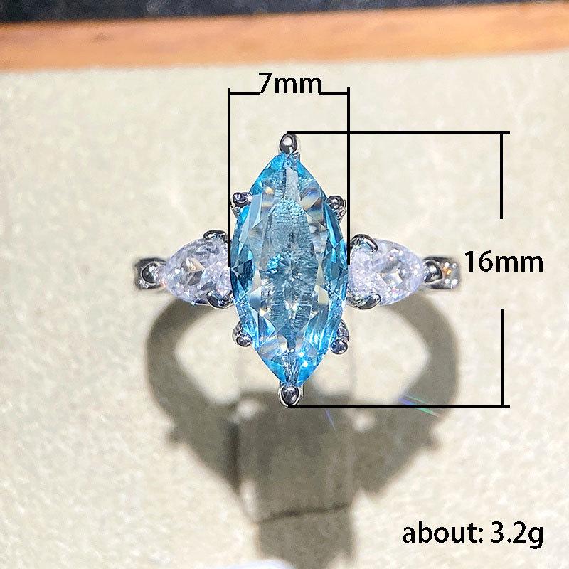 Light Blue Marquise Zircon Copper Wedding Ring for Women