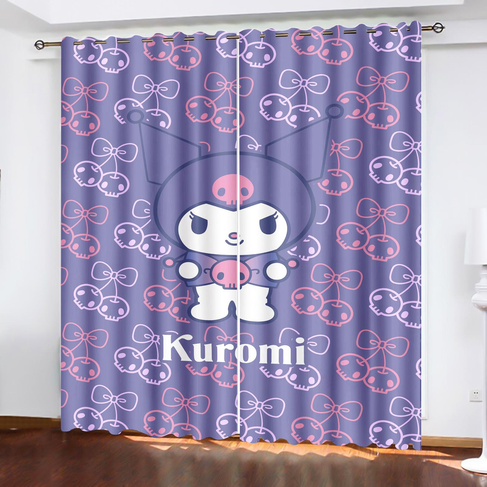 

MINISO-Мультяшные шторы Kuromi Украшение для окна 100% полиэстер Затемняющие шторы Спальня Гостиная Дом Наборы из 2 полотен 100x140cm&Grommet Top