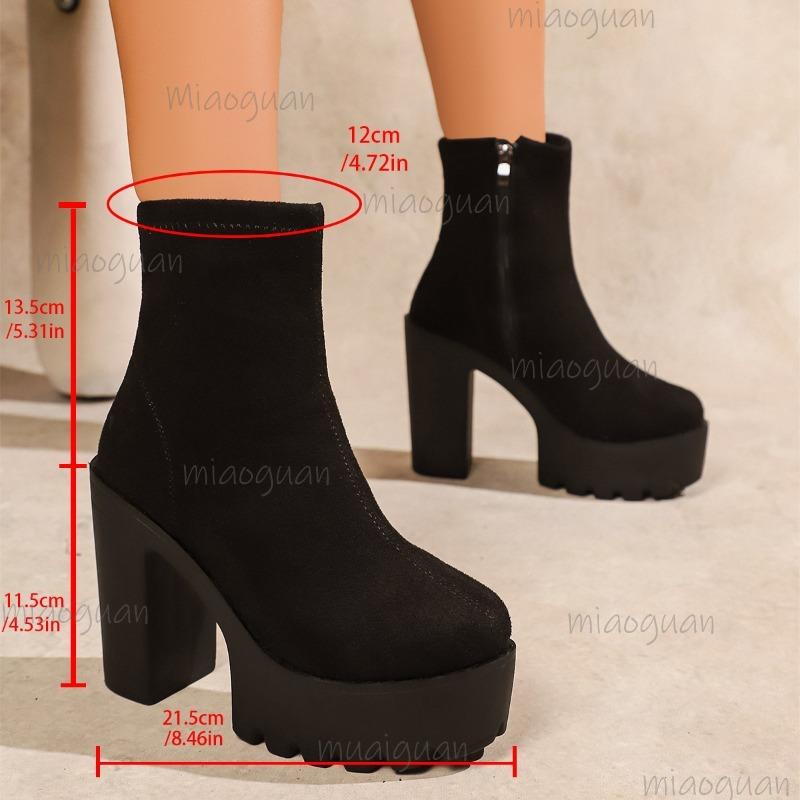 

Women s Platform Ankle Boots Black Pu Suede Autumn Winter Warm Shoes Chunky Heel Waterproof Sole Fashion Booties Comfortable 43