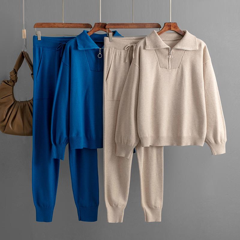 Winter Women's Knitted Suit Warm Trousers 2-piece Set Women's Casual Oversize Sweaters Sets Ladies' Tracksuit Ladies' Sweatpants Set