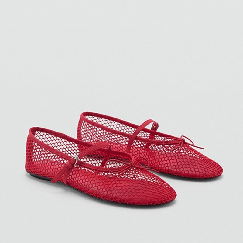 

Round Toe Mesh Mary Janes Shoes Women Hollow Out Summer Fishnet Ballet Flats Buckle Strap Elegant Soft Breathable Loafers 38 червоний
