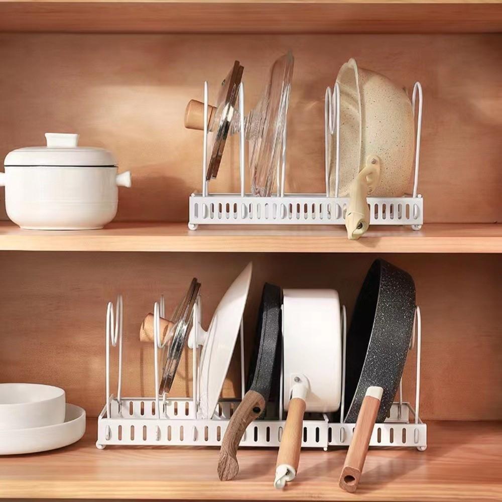 Adjustable Pot Rack Organizer Space Saving Pans Organizer Rack Kitchen Tools Cookware Rack Indoor