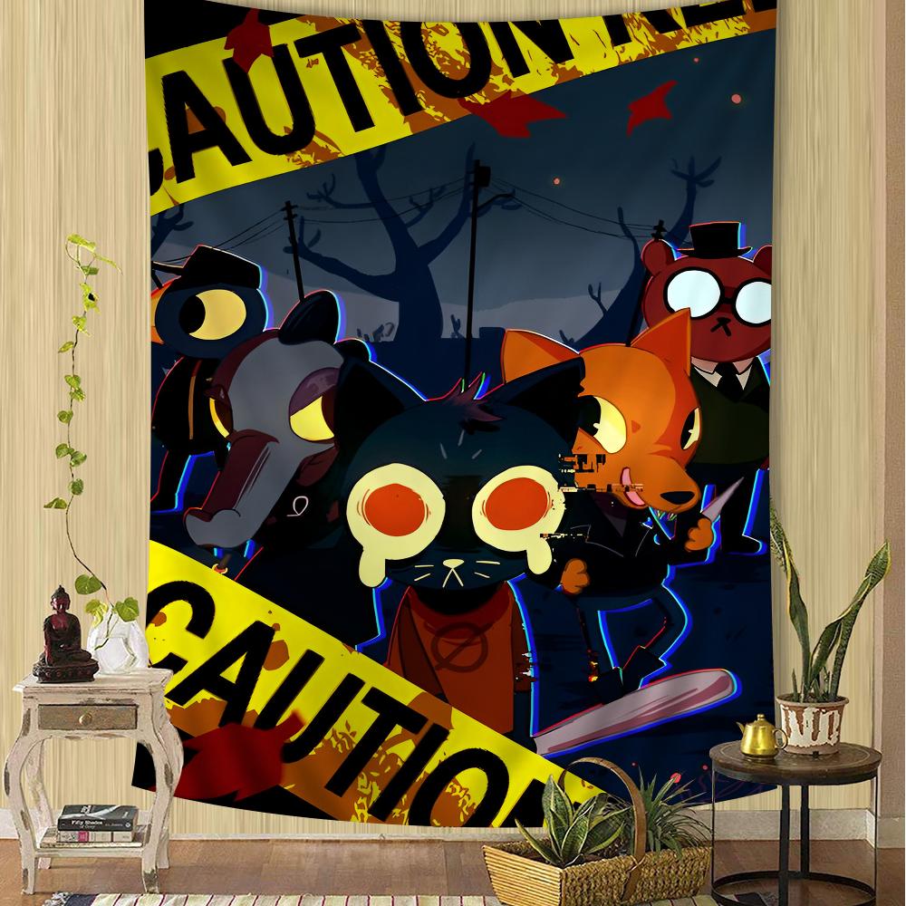 Night in the Woods Full Character Silhouette Wall Tapestry Gradient Background Cozy Room Decor for Indie Game  Nostalgic Fans 74x94cm(29x37in)