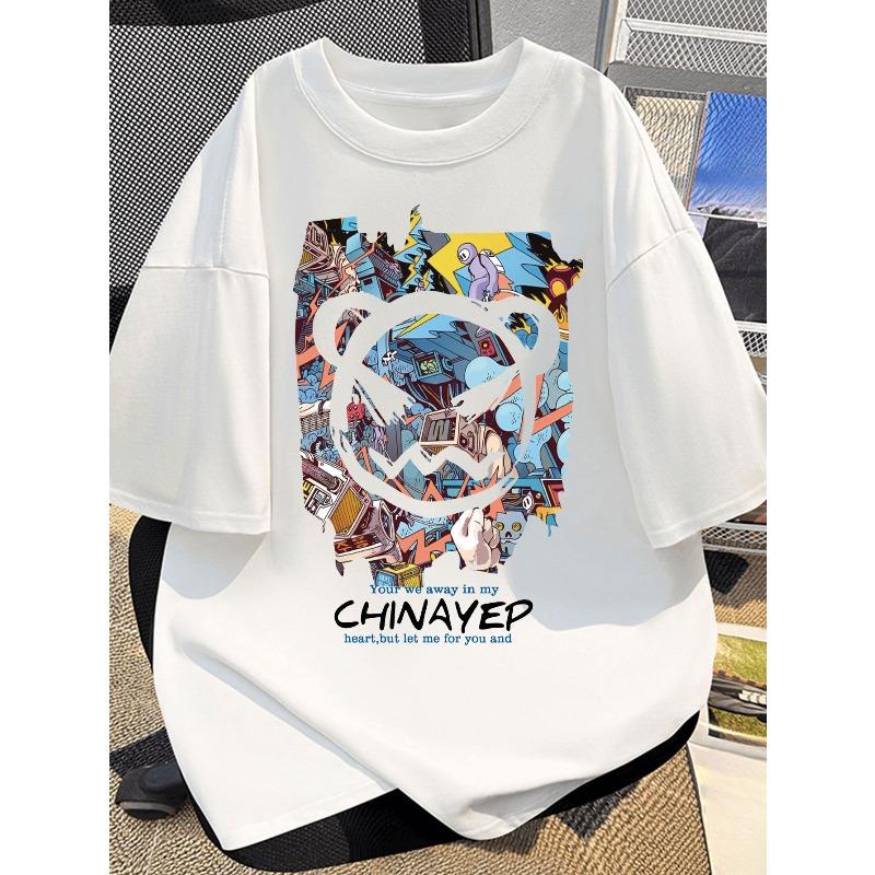 Men S Short Sleeve T-Shirt, Street Graffiti Style Fashion Trendy Top S