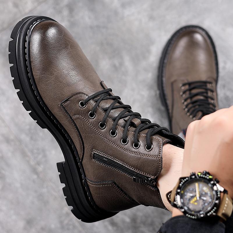 Martin boots men's autumn and winter warm British style retro men's velvet men's leather shoes high-top tooling boots 2025