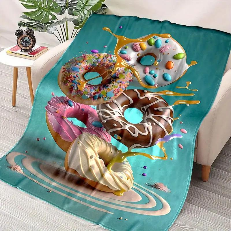 Cozy Donut Pattern Flannel Blanket Perfect for All Seasons Great for Camping Traveling Bed Halloween Christmas