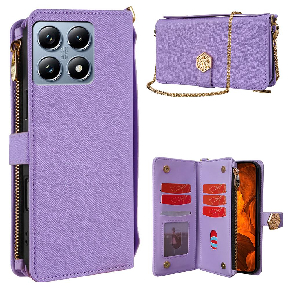 

Чехол для Xiaomi 14T Pro с перекрестной текстурой из ПУ-кожи + ТПУ, кошелек, чехол для телефона с ремешком C