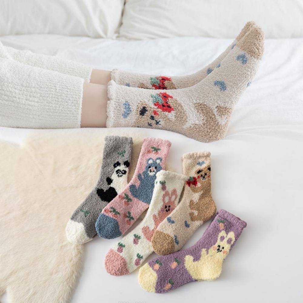 New Warm Winter Women's Cute Rabbit Panda Bear Plush Coral Fleece Socks Thick Sleeping Floor Bed Sokken Xmas Gift Dropship