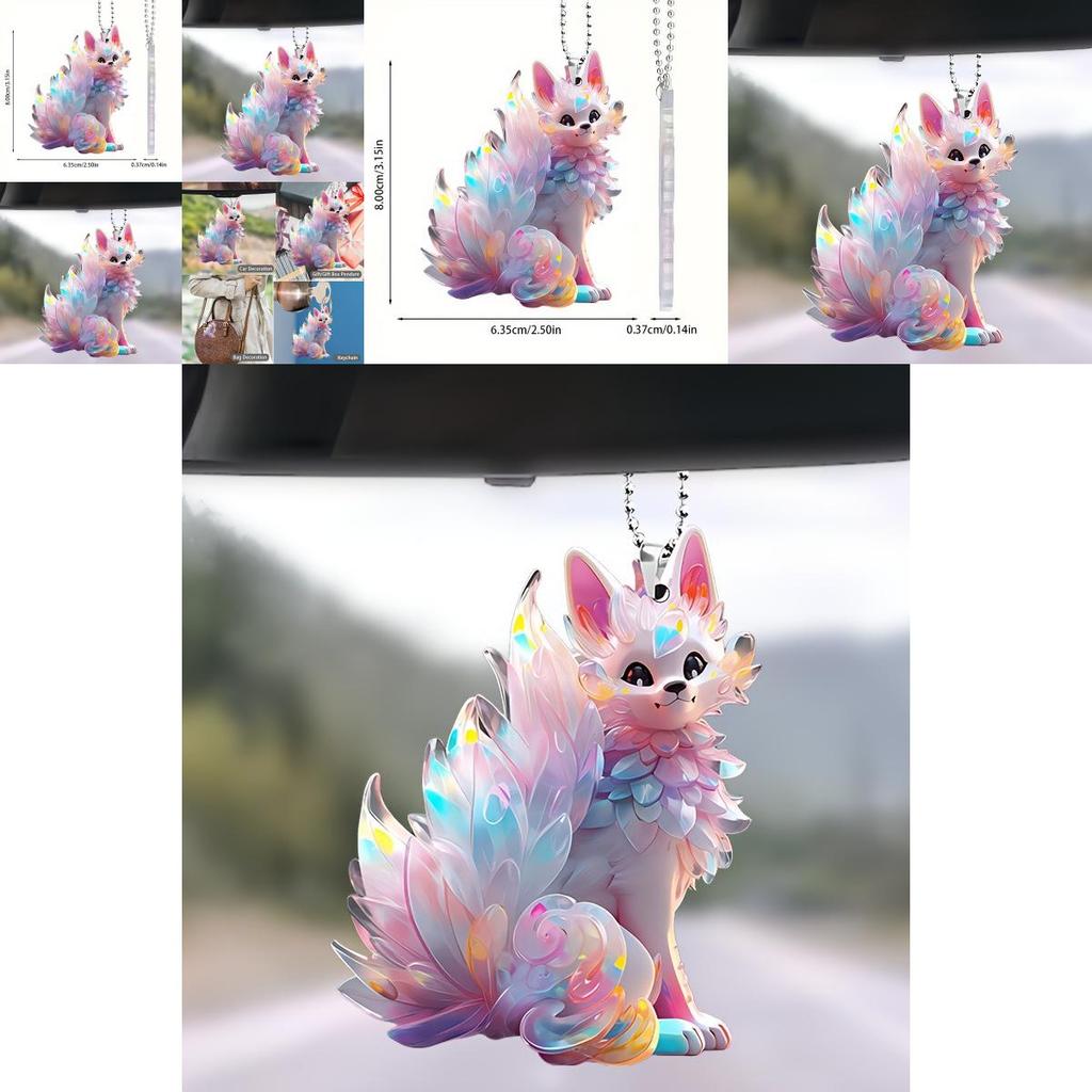 Colorful Cartoon Fox Acrylic Pendant For Car Interior Mirror Decoration Backpack Keychain