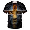 Zomer mode creatief ontwerp kruis leeuw 3D print gepersonaliseerd christelijke kunst T-shirt
