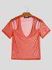 INCERUN Men V Neck Mesh Stretch Off Shoulder Sheer Tops Sexy Transparent T-shirts