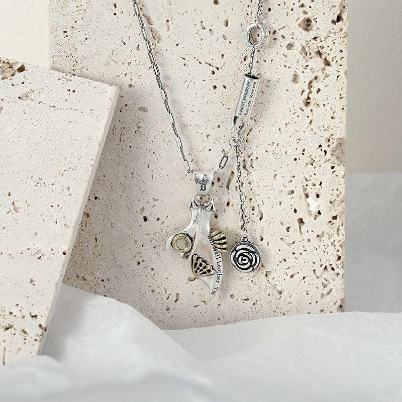 Ciężki Przemysł Retro Stary Naszyjnik Męski i Damski Naszyjnik Rybi Ogon Róża Fotografia Uliczna Temperament