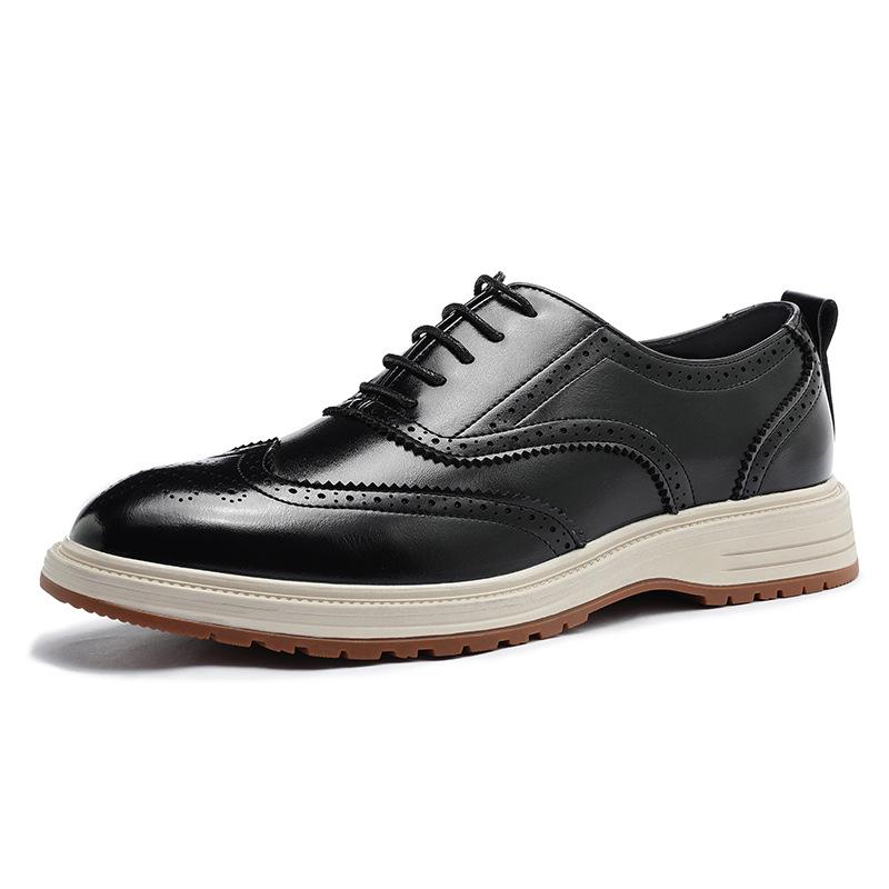 2026 Spring Men's Brogue Shoes: Korean Style, British Trend, Breathable, Formal Leather for Weddings and Business