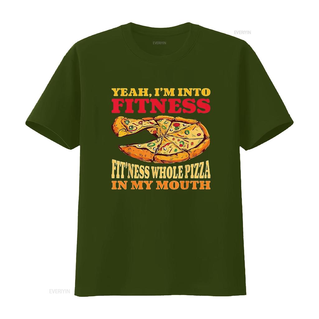 Mens I M Into Fitness Whole Pizza In My Mouth Funny Gym Lover T Shirt Black Vintage Washed Graphic Fashion Stretched