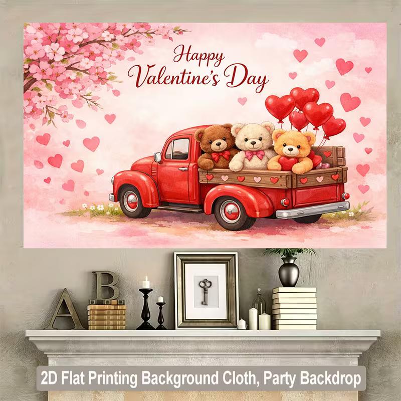 2D Cute Valentine's Truck & Bears Backdrop for Anniversary & Love Themed Events