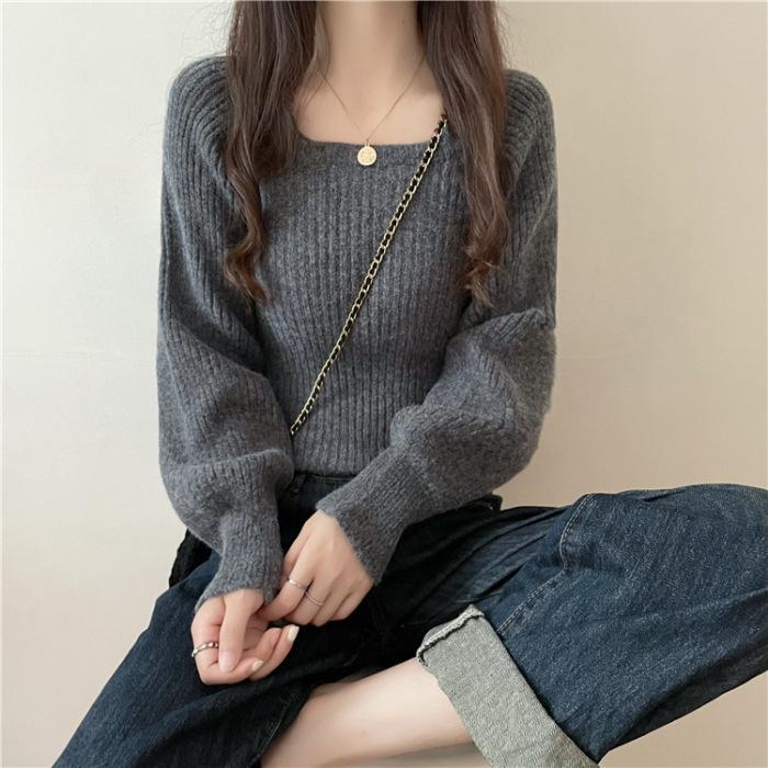 Herbst Winter Lockere Damenpullover Lässig Weich Lang Puffärmel Pullover Strickwaren Basic Pullover für Damen
