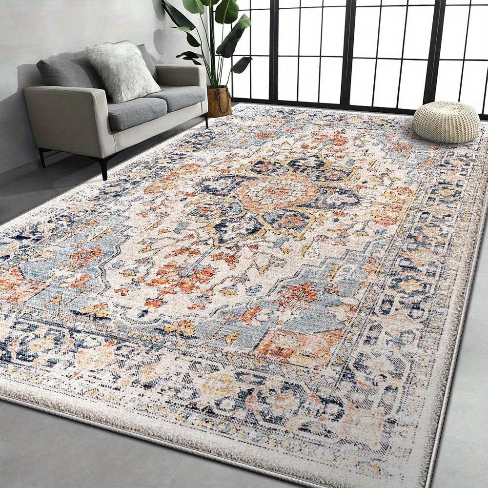 Washable Modern Area Mat - Soft, Non-Slip, Machine Washable Polyester Mat with Intricate Floral & Geometric Patte 60x90cm
