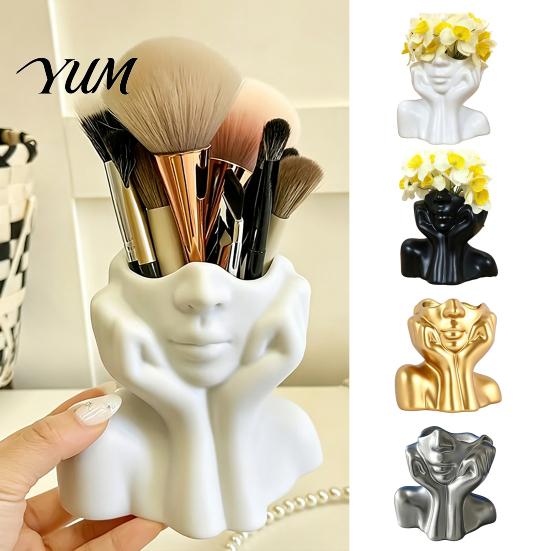 Office Supplies Organizer Abstract Face Vase, Artistic Female Pen Holder, Makeup Brush Holder Modern Decorative Vase Centerpiece for Living Room Table