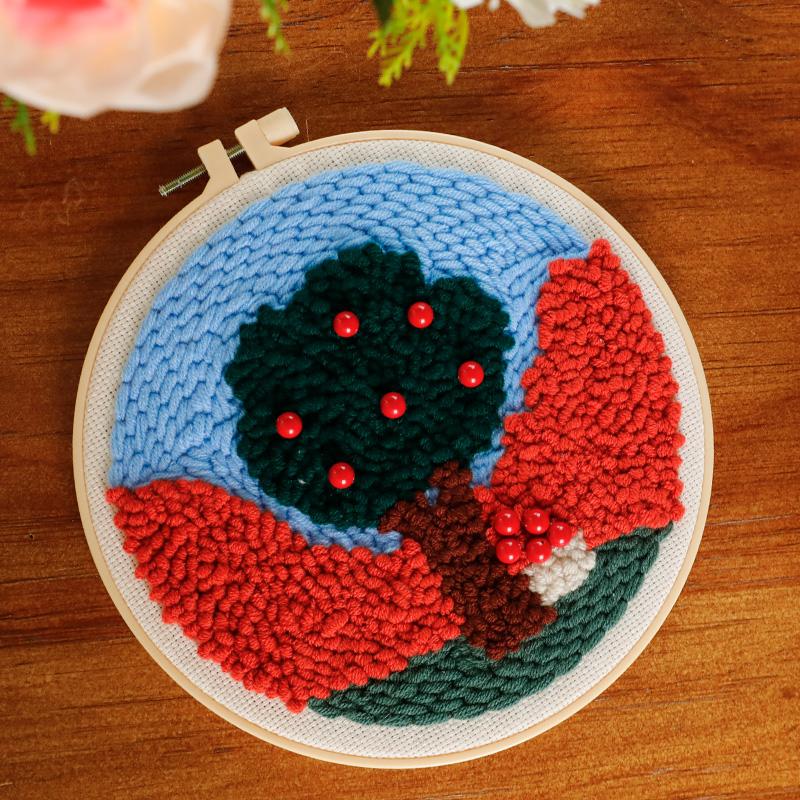 CHENISTORY DIY Punch Needle Embroidery Kit Floral Pattern with Embroidery Hoop for Beginners Adults Decor Craft Gift
