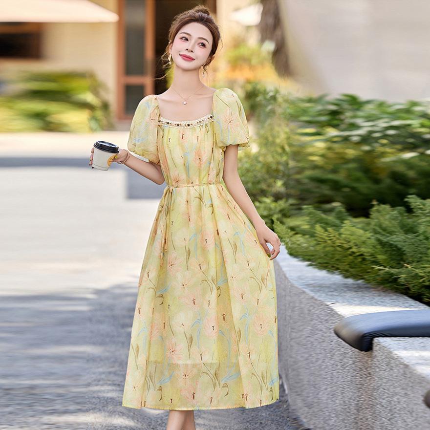 Dress women's summer new sweet age-reducing bubble sleeve fashion floral skirt