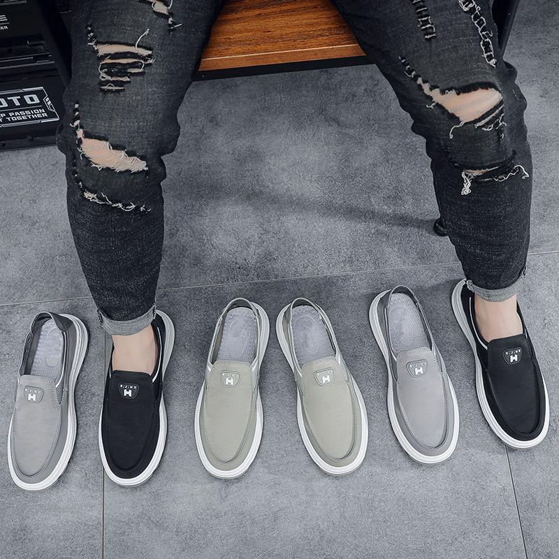 Men'S Trend 2024 New Men'S Shoes One-Pedal Lazy Shoes Breathable Soft-Soled Canvas Outdoor Sports And Leisure Shoes Men