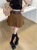 Petite Women's Retro Hong Kong Style Pleated Skirt with Waist-Cinch Belt