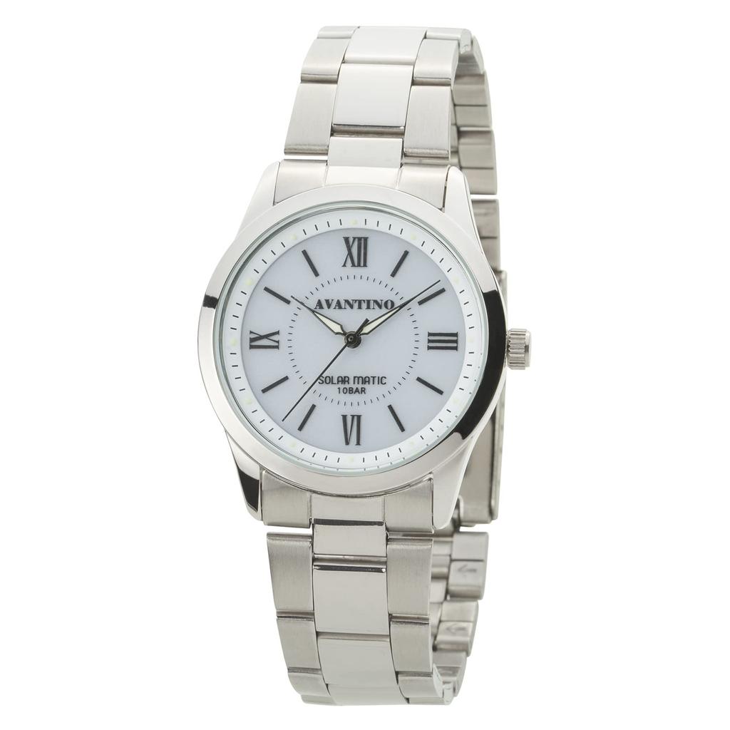 CREPHA Men's Analog Solar Rechargeable Watch with Metal Band, Silver, AV-AM175-WTS