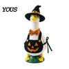 Weatherproof Goose Decor Halloween Mini Desk Statue, Cute Small Figurine with Yard Art Pumpkin Apron And Wizard Hat for Home Office Table Hand Painted