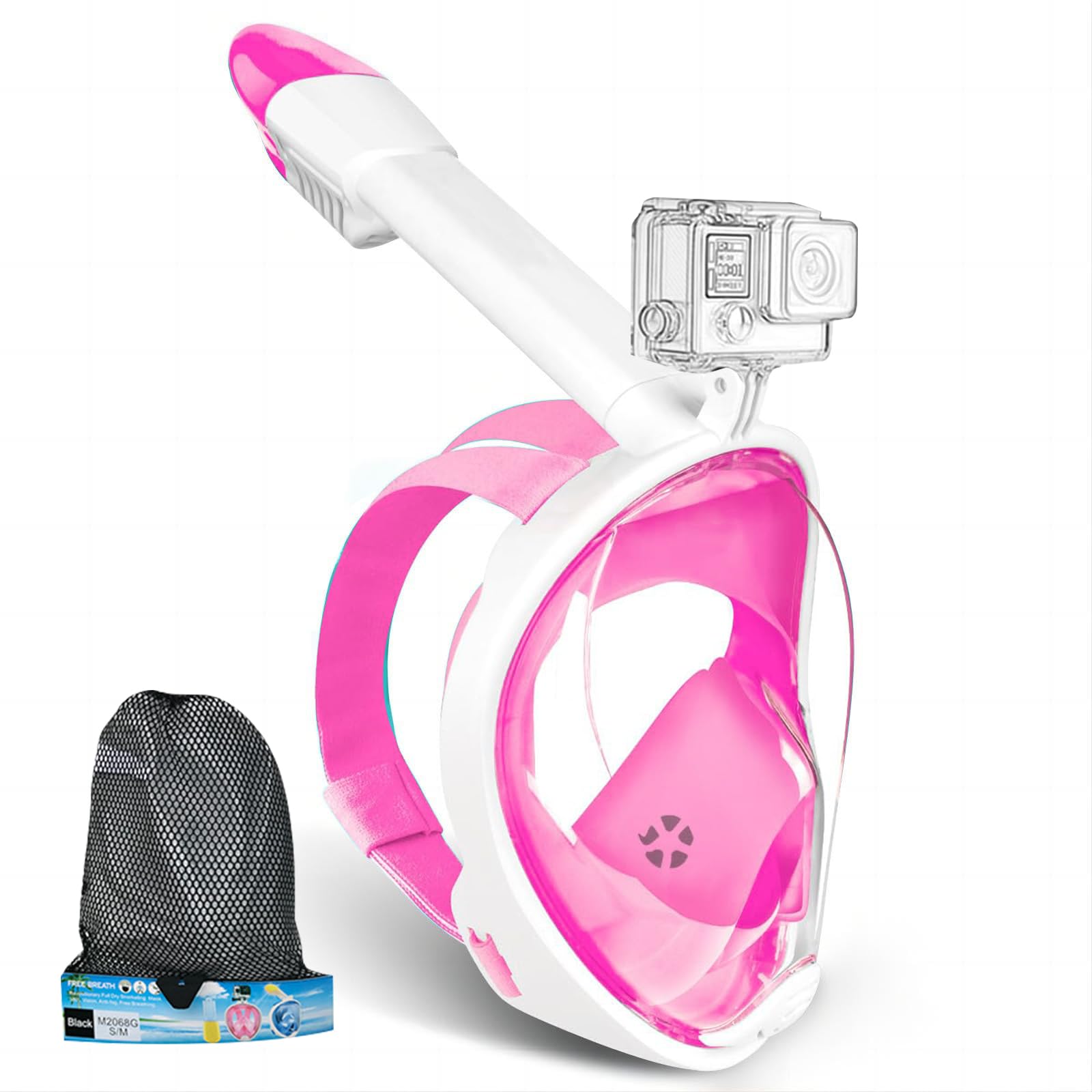 

Kumomi Сноркел Сноркел для Полной Ультраширокоугольной Спортивной Камеры УФ Закаленное Высокая Герметичность Сноркел Дыхание Сумка для Хранения в Комплекте Маска, Дети, Лицо, Угол 180°, розовый