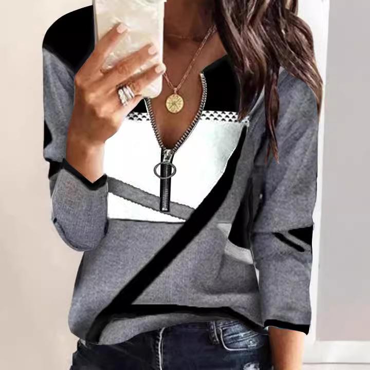 

Женская футболка QICED весна-осень, тренд, горячая футболка с принтом и длинным рукавом на молнии XXL чёрный